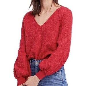 Free People Sz S Found My Friend Textured Sweater Red Balloon Sleeve